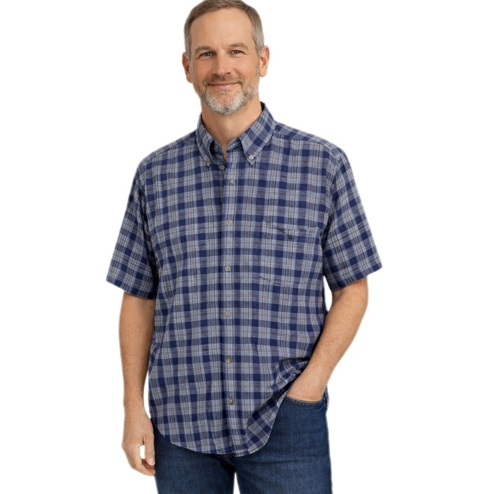 Reservoir Worldwide Men's Plaid Short Sleeve Button-Up Oxford Shirt Blue Size M